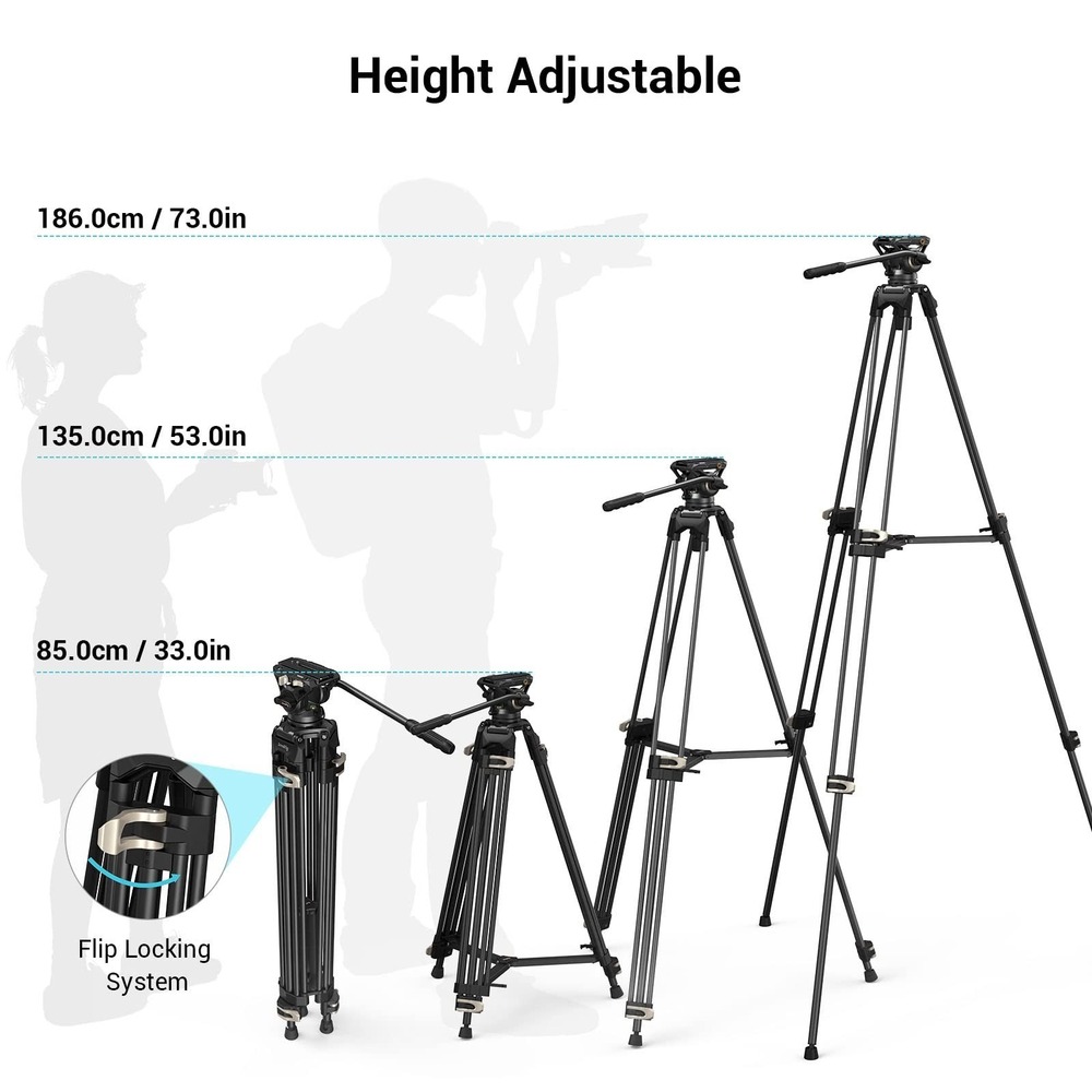 SmallRig AD-01 73in Heavy Duty Video Tripod Fluid Head DSLR Camera Camcorder - Picture 9 of 10